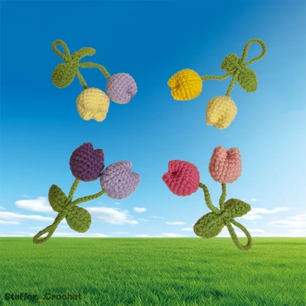 crochet two tolip flowers keychain